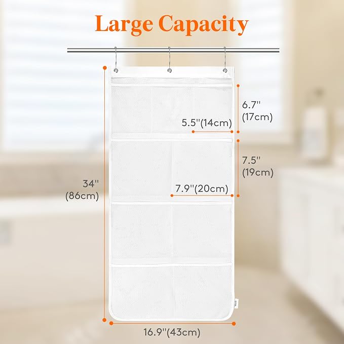 Lifewit Cruise Essentials Shower Caddy Must-Have, 9 Pockets Hanging Bathroom Organizer with Quick-Dry Mesh, Portable Shower Bag to Storage Soap, Shampoo, for RVing, Travel, Camping, White, 1 Pack