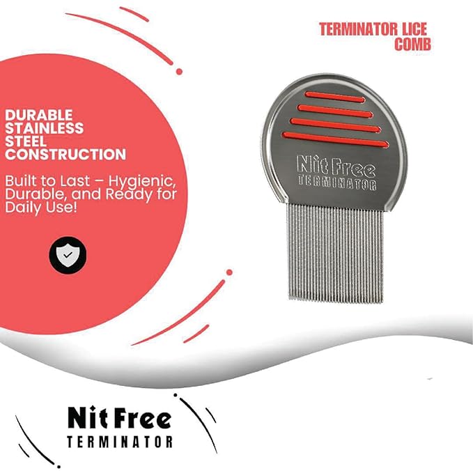 Nit Free Terminator Lice Comb - Professional Stainless Steel Comb for Effective Head Lice Treatment (Colors May Vary) (Pack of 6)