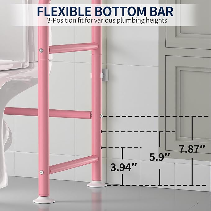 GloTika 3-Tier Over Toilet Storage Rack, Metal Over Toilet Bathroom Organizer Shelf, Freestanding Space Saver Storage Shelves for Bathroom/Laundry/Living Room (Pink)