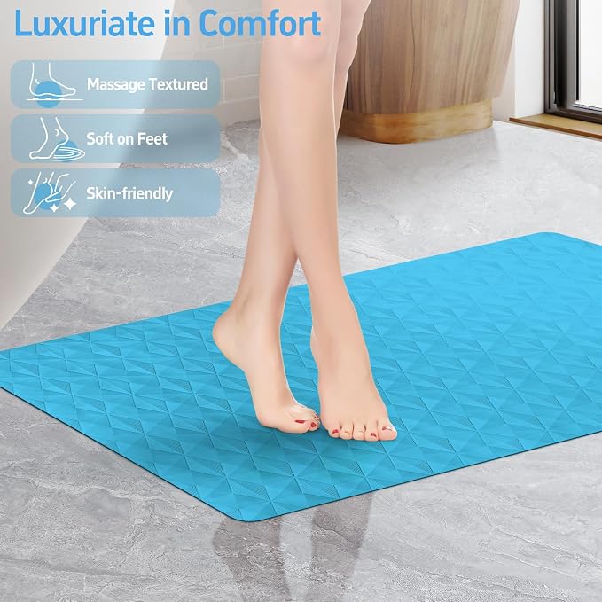 Non Slip Bathtub Mat for Bath Tub Shower - Natural Rubber Mat with 241 Suction Cups - Soft Bathroom Safety Mat - Unique Diamond Pattern - Fatigue Relief - Machine Washable - 16 × 28 Inch