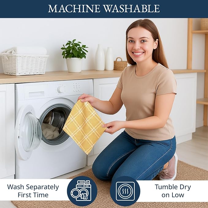 LANE LINEN Cotton Kitchen Towels Set, 4-Pack – Absorbent, Quick-Drying Dish Towels, 18" x 28" - Yellow