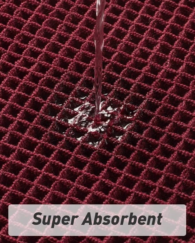 AMOAMI Upgraded Waffle Bath Mat, Super Absorbent Non Slip Bath Mats for Bathroom Floor, Washable Bathroom Rugs with Tassels, Rubber Backed Bathroom Mats, Ultra Soft, 20" x 32", Burgundy