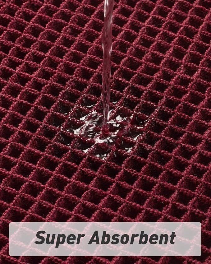 AMOAMI Upgraded Waffle Runner Rug Super Absorbent Non Slip Bath Mats for Bathroom Floor Washable Bathroom Runner Rug with Tassels, Ideal for Hallway Bedroom Laundry Room, Burgundy, 2' x 4'(24" x 48")