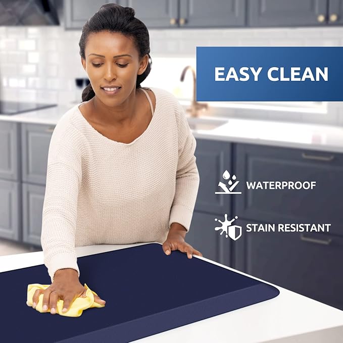 KitchenClouds Kitchen Mat Cushioned Anti Fatigue Kitchen Rug 0.8inch Water Resistant Non Slip Kitchen Rugs and Mats Standing Desk Mat Comfort Floor Mats for Kitchen Sink Office (17.3"x28", Blue)