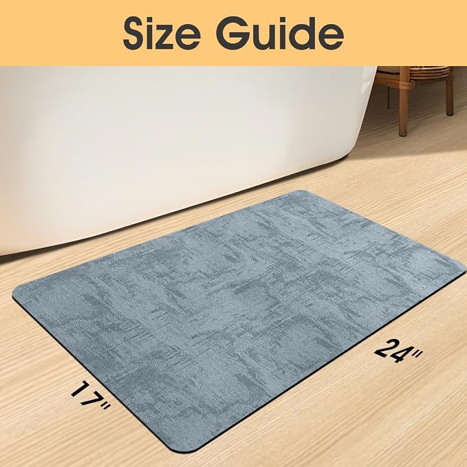 ACCUMTEK Non Slip Bath Mat, Thin Bathroom Rugs Fit Under Door, Quick Dry Bath Mats, Machine Washable Bath Rugs for Bathroom, Bathtub & Kitchen, Bathtub, Haze Blue/Marble/24 x17