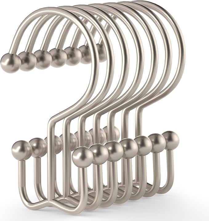 24 Pcs Shower Curtain Hooks, Goowin Shower Curtain Rings, Durable Shower Curtain Rings Rust Proof, Double Glide Shower Rings for Curtain, Simple Shower Hooks for Shower Curtain & Liner, Matte Nickel