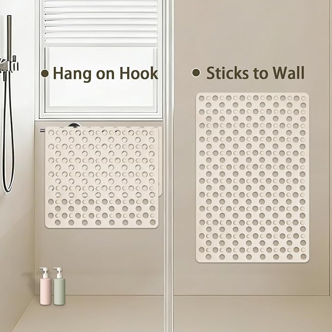 Tiamo Large Bathtub Mat 20.87" x 33.86",Non Slip Shower & Tub Mat for Elderly & Pregnant Women,Big Suction Cups,Quick Drain,Soft & Durable,Apricot