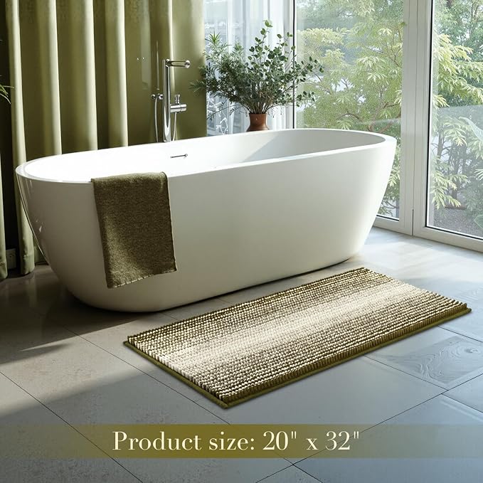 BSICPRO Bathroom Rugs, Bath Mat Non Slip 20 x 32 Inches Water Absorbent Chenille Floor Mats Machine Washable (Olive Green)