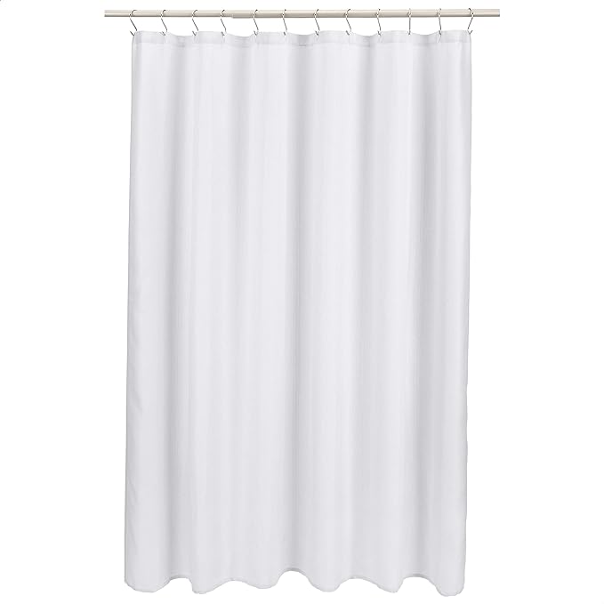 Amazon Basics Linen Style Bathroom Shower Curtain, 100% Polyester, 72" x 72", Bright White