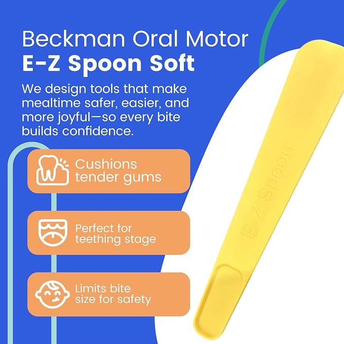 E-Z Spoon Soft – Oral Motor Spoon for Toddlers & Special Needs, Soft-Flex Tool for Sensitive Use, Anti-Gag, Shallow Bowl, Textured Grip for Control, Yellow