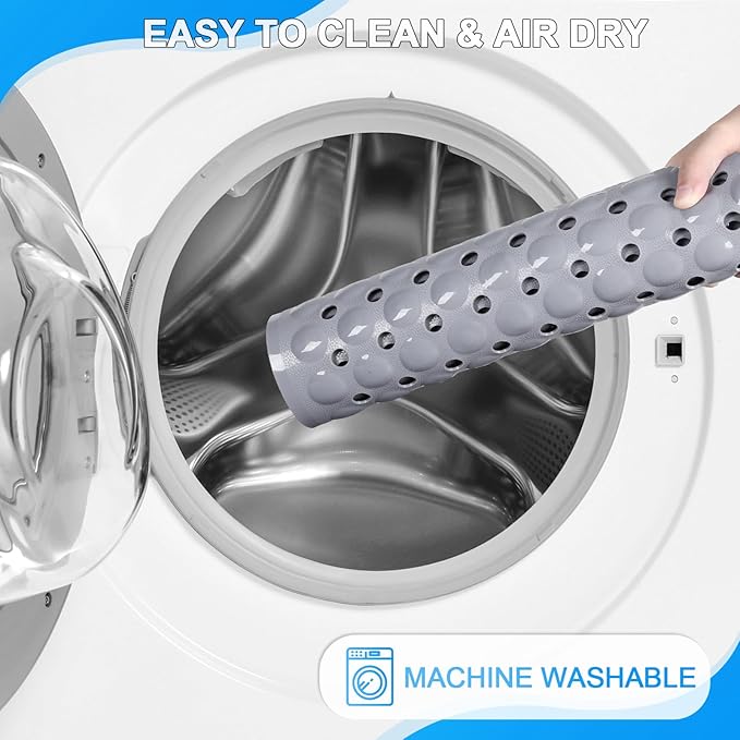 Bathtub and Shower Mats, 40x16 Inch Extra Large Non Slip Soft Bath Tub Mat with Suction Cups and Drain Holes for Bathroom Floor and Keep Tubs Clean, Machine Washable, Gray