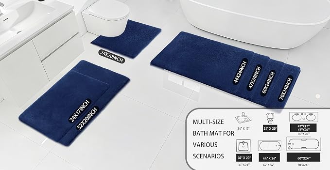 MINIDEAR Bathroom Rugs 36x24 Navy Blue - Thick Memory Foam Bath Mat, Ultra Soft & Plush Fluffy, Non-Slip, Quick Dry, Absorbent Washable Floor Microfiber Mat for, Tub, Home Decor Accessories