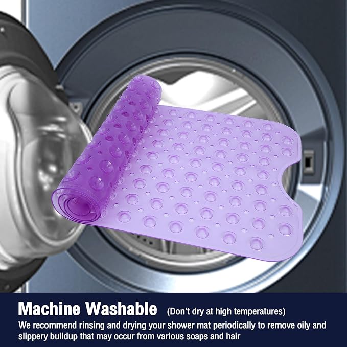 Extra Long Bathtub Mat Non Slip, Clear Purple Soft Bath Mat for Tub 40 x 16 Inch Full Size, Bath Tub Shower Mats for Bathroom Floor, Big Suction Cups and Drain Holes, Easy Washable, BPA Free