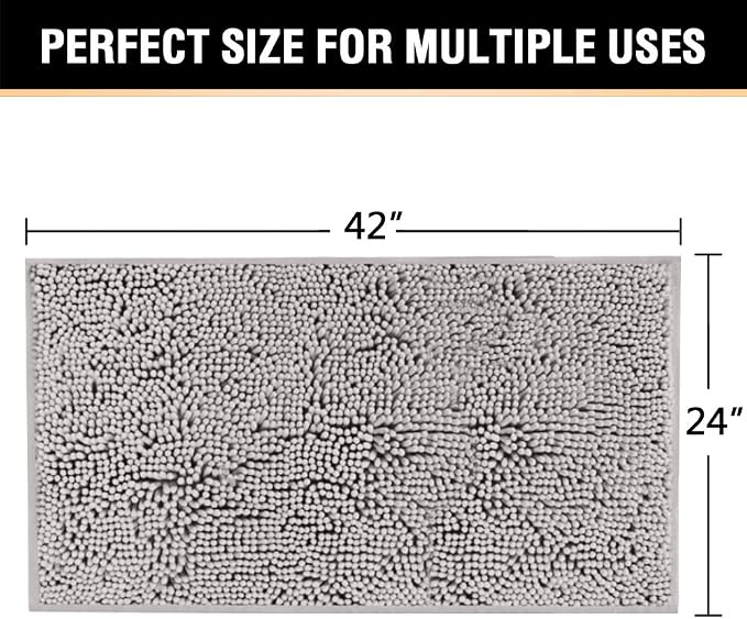 H.VERSAILTEX Microfiber Bath Rugs Chenille Floor Mat Ultra Soft Washable Bathroom Dry Fast Water Absorbent Bedroom Area Rugs, 24 x 42 - Inch, Grey