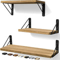 BAYKA Wall Shelves for Bedroom Decor, Floating Wall Shelves for Living Room Kitchen Storage, Wall Mounted Rustic Wood Floating Shelves for Kids Books, Corner Shelves for Bathroom(Brown，Set of 3)