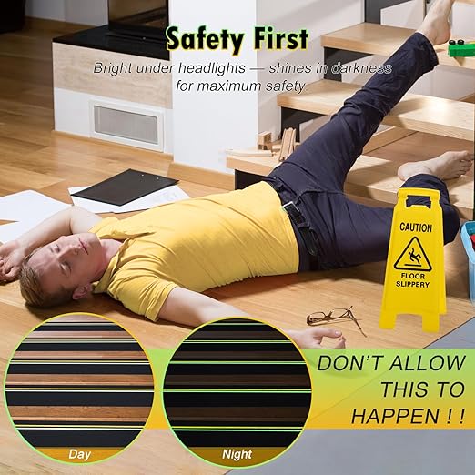 S&X Heavy Duty Anti Slip Tape 6 Inch x 60 Ft, High Traction Non Skid Grip Tape with Reflective & Glow-in-the-Dark Strips, Outdoor Stair Treads Non-Slip for Steps Ramps Boats Decks Long-Lasting