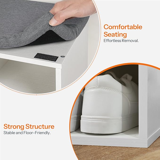 HOOBRO Shoe Storage Bench with Cushion, 39.4" L Entryway Bench with 12 Cubbies, Entryway Hall Tree with Storage, Cubby Shoe Rack Bench with Coat Rack for Hallway, Holds up to 330 lb, White WT112HX01