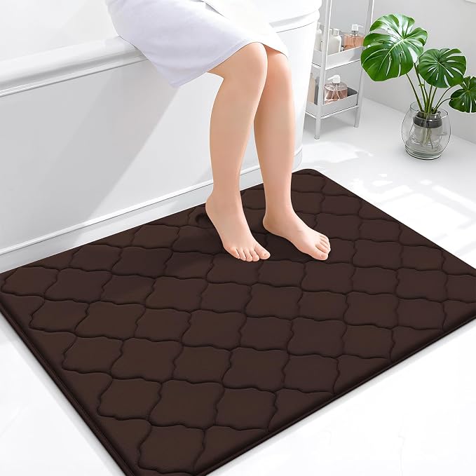 OLANLY Memory Foam Bath Mat Rug 40x32, Ultra Soft and Absorbent Bathroom Rugs, Non-Slip, Comfortable, Machine Washable Bath Carpet for Bathroom Floor, Tub, Shower and Home Decor Accessories, Brown