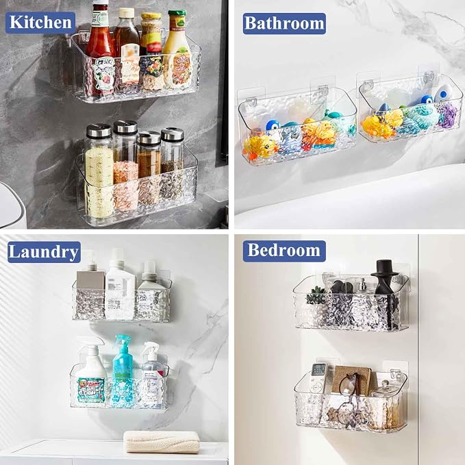 Bath Toy Storage Organizer, Bathtub Toy Storage Holder, Large Capacity Wall Mounted Shower Caddy Shower Organizer, No Drill Shelves Basket, Wave, 2 Pack