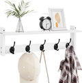 Homode Coat Rack with Shelf Wall Mount, 24 Inch Long Wall Shelf with Hooks Underneath, Wood Hanging Coat Hanger with Hat Shelves for Entryway, Bathroom, Mudroom, White