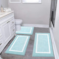 Pauwer Bathroom Rug Set 3 Piece: Plush Microfiber Shaggy Bath Mats, Non Slip, Machine Washable, Light Blue, 18x26+20x32+U Shape 20x24