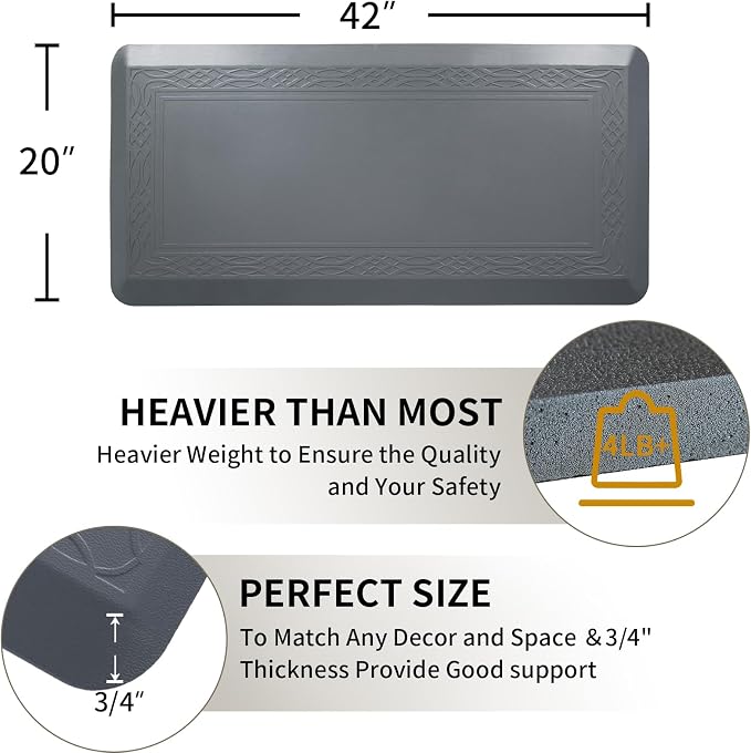 20 x 42 Inch Extra Support Anti Fatigue Comfort Kitchen Mat, Waterproof Long Kitchen Runner, Non-Slip Standing Desk Mat, Commercial Pads for Offices, Home, Garages (Bordeaux Grey, 20'' x 42'')
