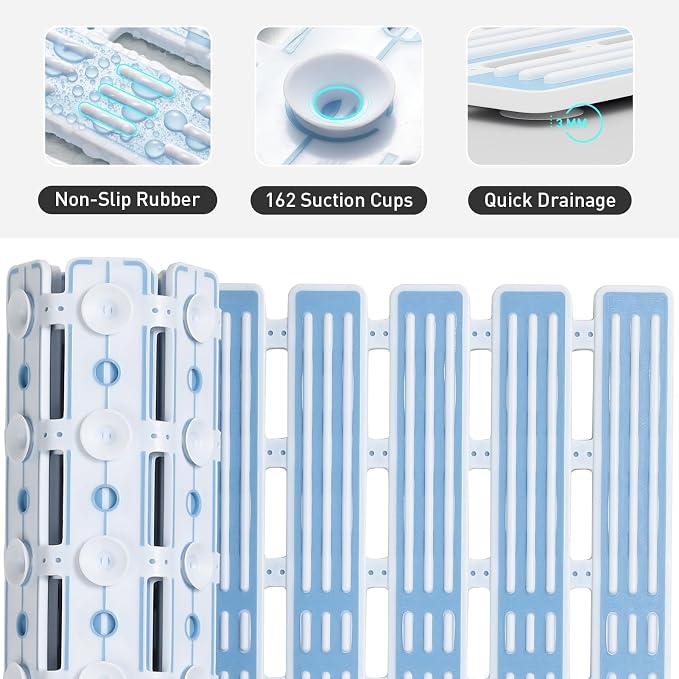 XIYUNTE Shower Mat Non Slip Bath Mat for Tub - 27 X 16 Inch TPE Bathtub Mat Non Slip Shower Mats for Inside Shower, Bath Tub Mat with Powerful Suction Cup, Easy to Cut and Dry, Blue