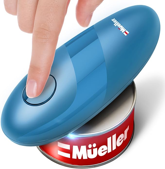 MUELLER HOME SmoothEdge Auto Electric Can Opener – Battery‑Operated One‑Touch w Magnet Lid Lifter, Smooth‑Edge Cut Technology – Portable Hands‑Free Automatic Can Opener for Seniors & Arthritis, Blue