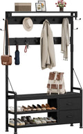 Lulive Hall Tree with Bench and Shoe Storage, 39.4” Entryway Bench with Coat Rack freestanding, 5 in 1 Entryway Furniture Organizer Large Coat and Shoe Rack with 21 Hooks and Drawers, Black