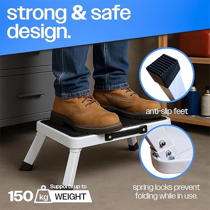 Foldable Step Stool, Adjustable Step Stool with a Non-Slip Platform, Step Ladder with Thick Rubber Feet for Adults Children in Kitchen, Bedroom, Office, Rv, 330 Lbs Capacity