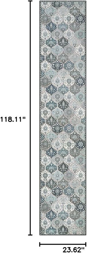 Lahome Moroccan Hallway Runner Rug Non Slip, 2x10 Washable Runner Rugs for Hallway 2x10 Vintage Ultra-Thin Throw Long Carpet for Kitchen Entryway Bedroom Laundry Room Elise, Blue