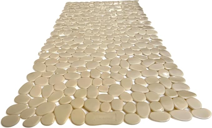 “Pebbles” Non-Slip Bathtub/Shower Mat 27.5”x14” Rectangular, Non-Toxic, Safe, Clean, Machine-Washable, Superior Grip & Drainage, Vinyl, for Smooth Floors ONLY, Opaque Light Brown
