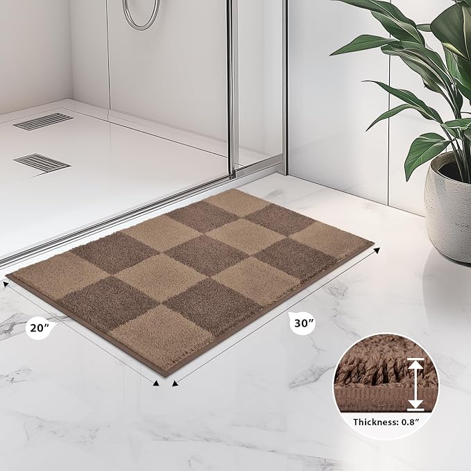 anllugs Bathroom Rugs 20" x 30", Non-Slip Extra Soft Absorbent Bath Rugs, Machine Washable Quick Dry Bath Mats for Bathroom Floor, Shower, Bathtub and Sink, Checkered Grayish Brown & Coffee