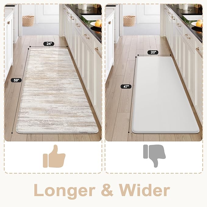 KIMODE Anti Fatigue Mats for Kitchen Floor, Farmhouse Kitchen Runner Rugs 24"x59", Non Slip Kitchen Mats for Floor, Padded Kitchen Floor Mats, Light Brown Rugs for Kitchen Floor Sink Laundry Office