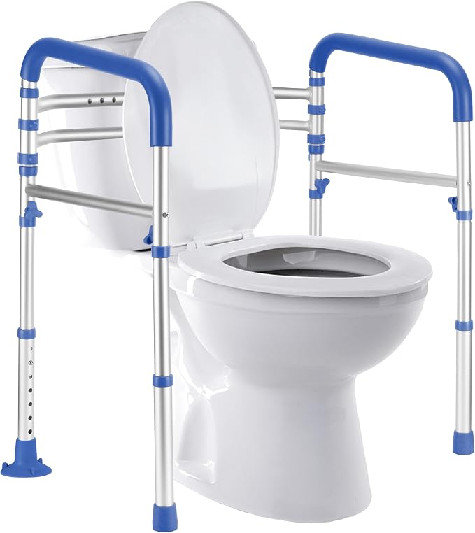 Lianjindun Toilet Safety Rails (350 lb), Adjustable Toilet Frame for Elderly, Seniors, Handicap & Disabled, Foldable Handicap Toilet Handles Fit Any Toilets（Dark Blue）