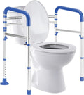 Lianjindun Toilet Safety Rails (350 lb), Adjustable Toilet Frame for Elderly, Seniors, Handicap & Disabled, Foldable Handicap Toilet Handles Fit Any Toilets（Dark Blue）