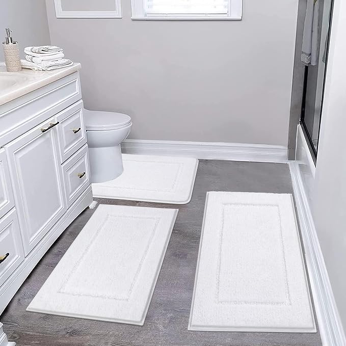 Pauwer Bathroom Rug Set - 3 Piece Shower Mats with U-Shaped Contour Toilet Mat, Absorbent Microfiber Plush Bath Mats, Non Slip, Machine Washable Shaggy Floor Mats