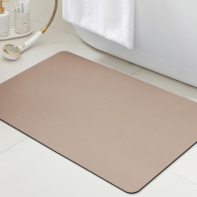 ACCUMTEK Non Slip Bath Mat, Thin Bathroom Rugs Fit Under Door, Quick Dry Bath Mats, Machine Washable Bath Rugs for Bathroom, Bathtub & Kitchen, Bathtub & Kitchen, Taupe/Solid/32 x20