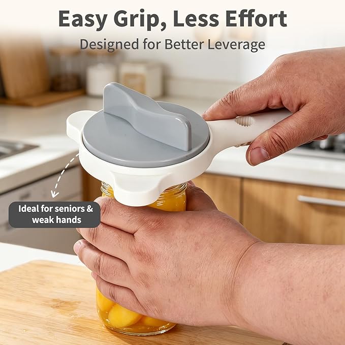 4-in-1 Jar Opener for Weak Hands, Adjustable Lid Opener with Silicone Grip Pad, Easy Open Kitchen Tool for Seniors, Bottles, Caps & Jars