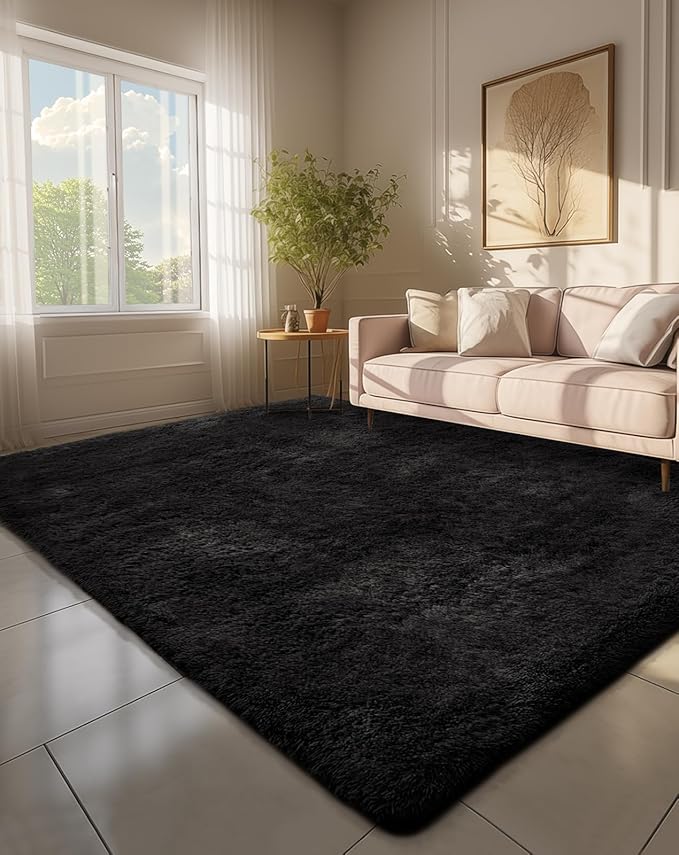 Ophanie 6x9 Black Rugs for Living Room, Large Fluffy Shag Fuzzy Plush Soft Area Rug, Floor Shaggy Carpets for Bedroom, Carpet for Kids Boys Girls Dorm Nursery Home Decor Aesthetic