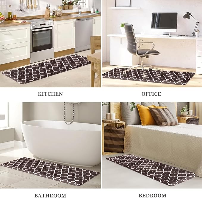 WISELIFE Anti Fatigue Floor Mat - 4/5 Inch Kitchen Mat Non Slip Waterproof Heavy Duty Ergonomic Comfort Mat Durable for Home, Office, Sink, Laundry,(17.3" x 60", Chocolate)
