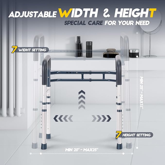 Lianjindun Toilet Safety Rails (350 lb), Adjustable Toilet Frame for Elderly, Seniors, Handicap & Disabled, Foldable Handicap Toilet Handles Fit Any Toilets (Blue)