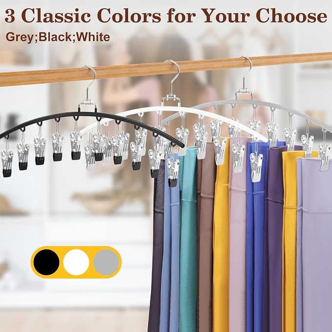 2 Pack Legging Organizer for Closet 360° Swivel, Metal Gym Clothes Organizer w/20 Clips Holds 20 Leggings, Hangers Space Saving, Closet Organizers and Storage, Room Organization Essentials, Grey