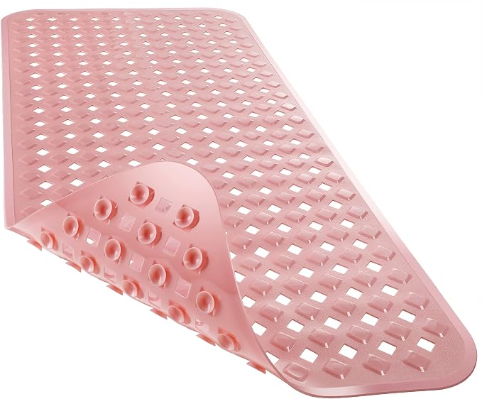 Yimobra Bathtub Mat Non Slip, 35"X16" Shower Mat with Strong Suction Cups & Drain Holes, Long Anti Slip Bath Tub Mat for Inside Shower, Machine Washable Fast Drying, Bathroom Essentials, Pink