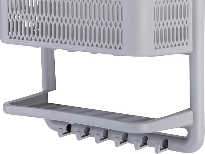 Bath Bliss Molded Shower Caddy | Bathroom Storage | Hangs Over Shower Head | 6 Accessory Hooks | Holds Razors | Washcloths | Accessories | Suction Cup Stability | Grey