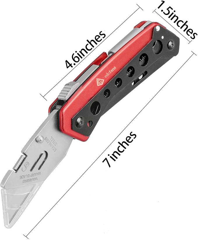 Folding Pocket Utility Knife Heavy Duty Box Cutter with Flat Head and Phillips Screwdriver, Saw, Fruit Knife, Belt Clip, Quick Change Blades Lock Back Design(10 Blades)
