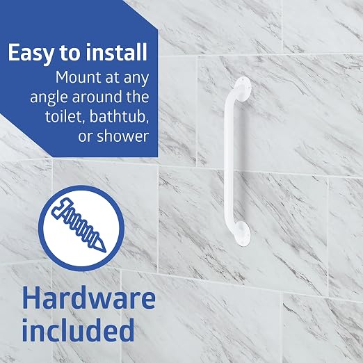 Medline White 16” Grab Bar for Shower & Bathtub, Independence Aid & Ease of Movement — For Elderly, Handicapped or Seniors, 300 lb. Capacity, 1 Bar