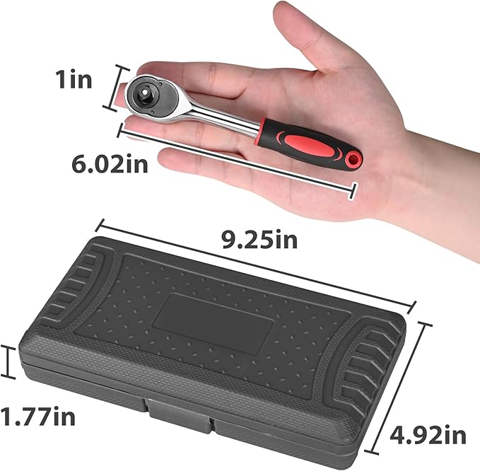 Egofine 46 Pieces 1/4 inch Drive Socket Ratchet Wrench Set, with Bit Socket Set Metric and Extension Bar for Auto Repairing and Household, with Black Storage Case
