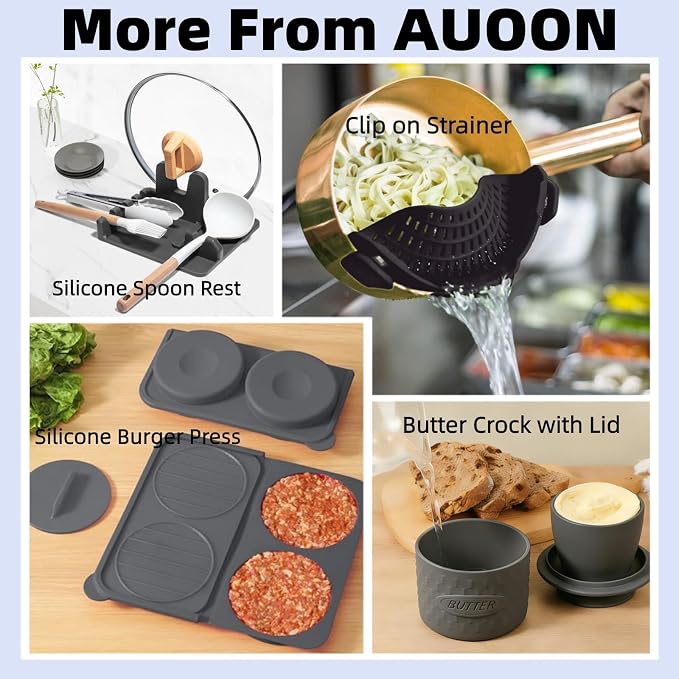 Auoon Silicone Spoon Rest with Lid Holder - 3 in 1 Kitchen Utensil Rest for Soup Ladles, Pot Lids, Spatulas, Spoons, Tongs, BPA Free & Dishwasher Safe, 8.26 x 8.06 Inch (Sea Blue, Large)