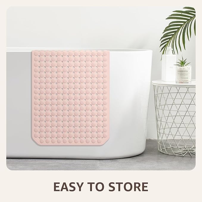 OTHWAY Bath Tub Shower Mat Non Slip, Bathtub Floor Liner Mats for Inside Shower Bathroom, Suction Cups and Drain Holes for Feet Scrubbing, Machine Washable, Soft on Feet, 35x16 Inch, Light Pink